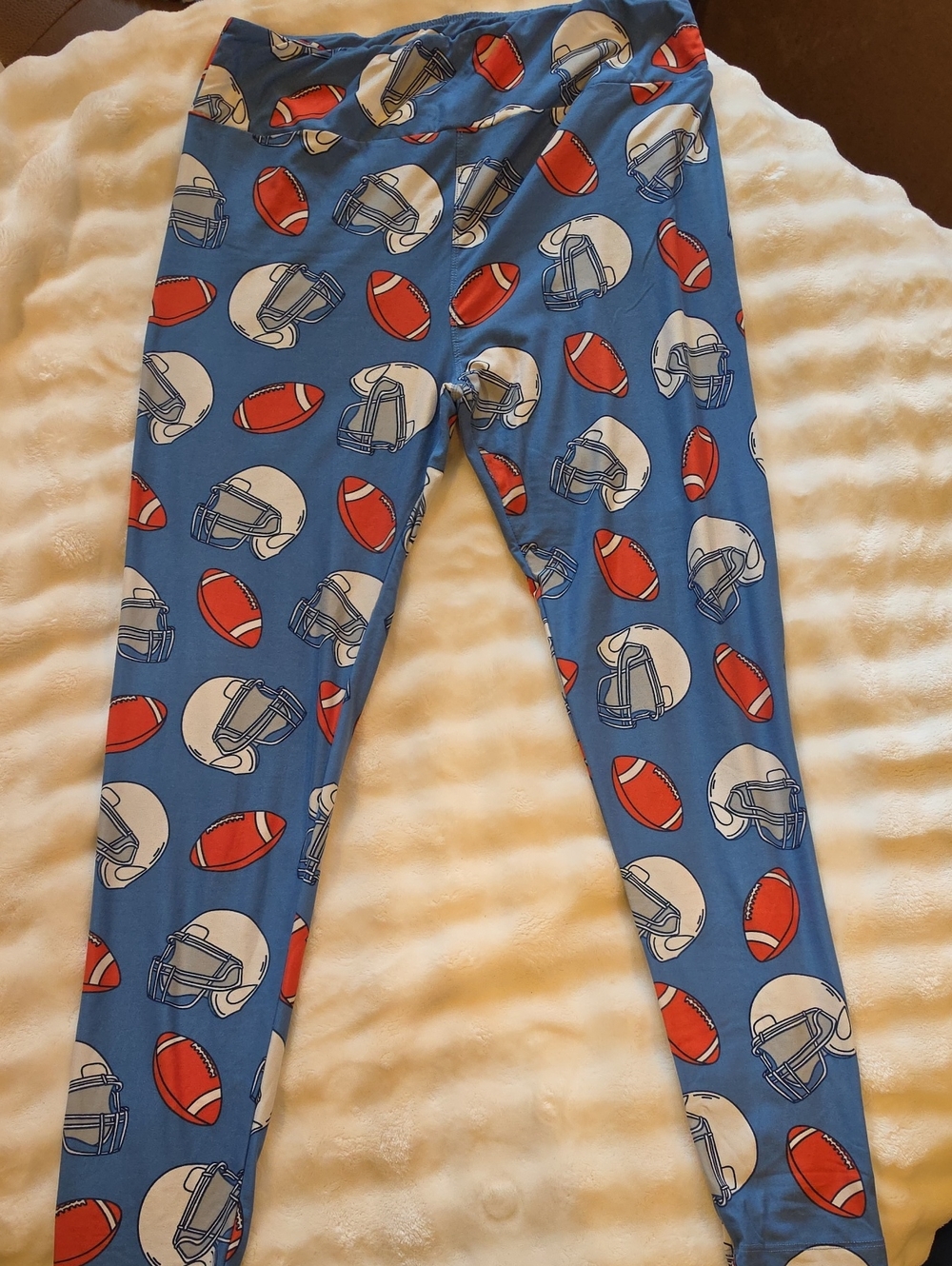 LuLaRoe Blue Football & Helmet Print Leggings